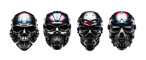 set of iron skull helmet isolated on transparent background ,futuristic robot helmet ,generative ai png