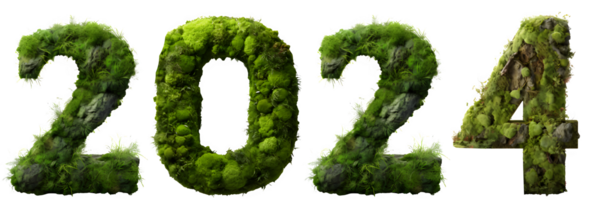 number 2024 with green moss texture isolated on transparent background ,generative ai png