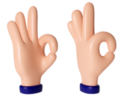 3d hand med ok symbol, två vyer, Nej bakgrund png