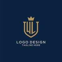 WL initial shield crown logo vector