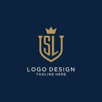 SL initial shield crown logo vector