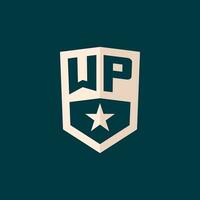 Initial WP logo star shield symbol with simple design vector