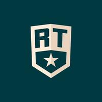 Initial RT logo star shield symbol with simple design vector