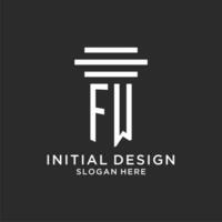 FW initials with simple pillar logo design, creative legal firm logo vector