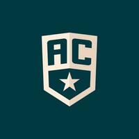 Initial AC logo star shield symbol with simple design vector