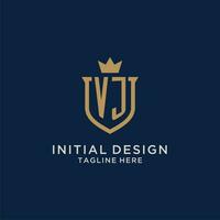 VJ initial shield crown logo vector