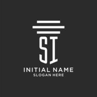 SI initials with simple pillar logo design, creative legal firm logo vector