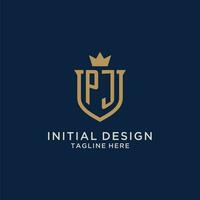 PJ initial shield crown logo vector