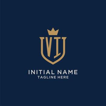 VI initial shield crown logo vector