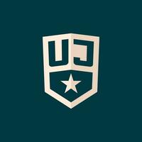 Initial UJ logo star shield symbol with simple design vector