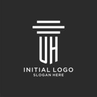 UH initials with simple pillar logo design, creative legal firm logo vector