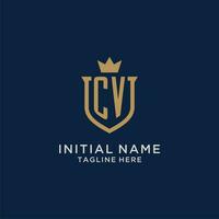 CV initial shield crown logo vector