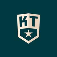 Initial KT logo star shield symbol with simple design vector