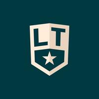 Initial LT logo star shield symbol with simple design vector