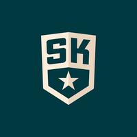 inicial sk logo estrella proteger símbolo con sencillo diseño vector