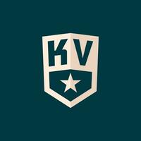 Initial KV logo star shield symbol with simple design vector