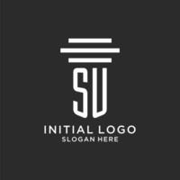 SU initials with simple pillar logo design, creative legal firm logo vector