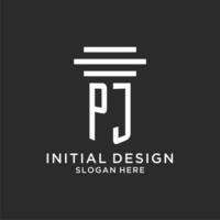 PJ initials with simple pillar logo design, creative legal firm logo vector