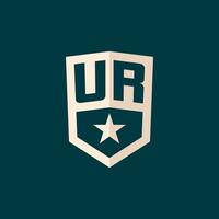 Initial UR logo star shield symbol with simple design vector