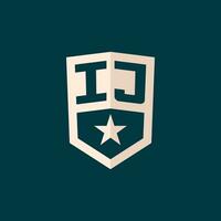 Initial IJ logo star shield symbol with simple design vector