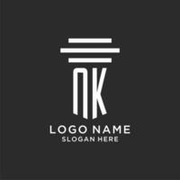 NK initials with simple pillar logo design, creative legal firm logo vector