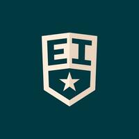 Initial EI logo star shield symbol with simple design vector