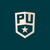 Initial PU logo star shield symbol with simple design vector