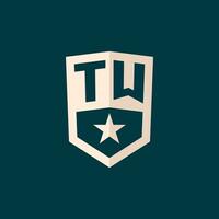 Initial TW logo star shield symbol with simple design vector