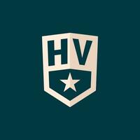 Initial HV logo star shield symbol with simple design vector