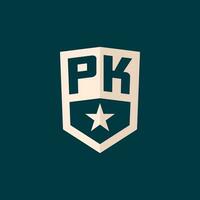 Initial PK logo star shield symbol with simple design vector