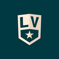 Initial LV logo star shield symbol with simple design vector