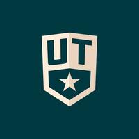 Initial UT logo star shield symbol with simple design vector