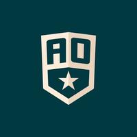 Initial AO logo star shield symbol with simple design vector