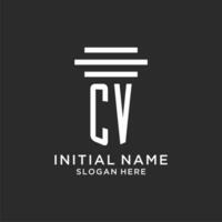 CV initials with simple pillar logo design, creative legal firm logo vector