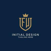 FW initial shield crown logo vector