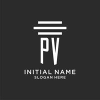 PV initials with simple pillar logo design, creative legal firm logo vector