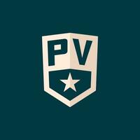 Initial PV logo star shield symbol with simple design vector