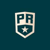 Initial PR logo star shield symbol with simple design vector