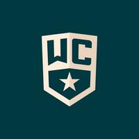 Initial WC logo star shield symbol with simple design vector