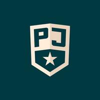 Initial PJ logo star shield symbol with simple design vector