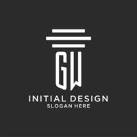 GW initials with simple pillar logo design, creative legal firm logo vector