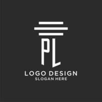 PL initials with simple pillar logo design, creative legal firm logo vector
