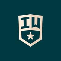 Initial IW logo star shield symbol with simple design vector