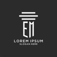 EM initials with simple pillar logo design, creative legal firm logo vector