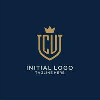 CU initial shield crown logo vector