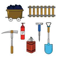 Mining icon set with isolated colorful decorative symbols of tools extracting equipment vehicles coal and building vector