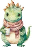 Watercolor drawing, cute dragon character, in winter clothes. new year illustration vector