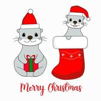 cute otter christmas vector