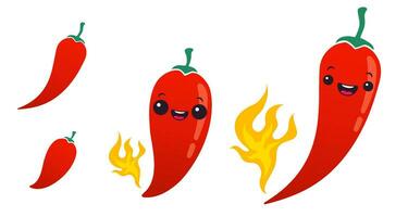 Cartoon red chilli pepper with flame for Mexican or Thai food. vector