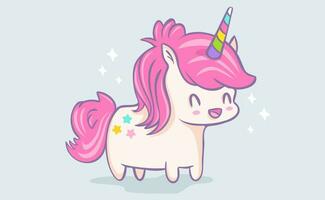 Vector illustration of a cute unicorn in kawaii style.